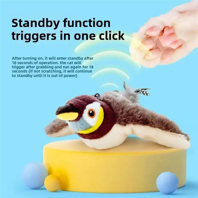 J1UL1N Cat Interactive Electric Fluttering Sparrow Realistic Bird Movements Engaging Pet Play Accessory