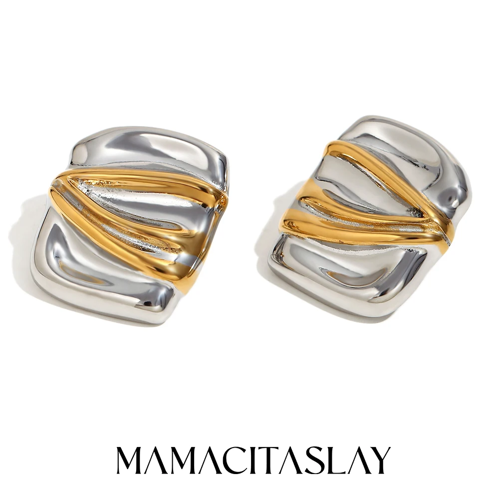 

MamacitaSlay New design Rectangular Silver Color Titanium Gold Plated Line Eye earrings women stainless steel women's jewelry