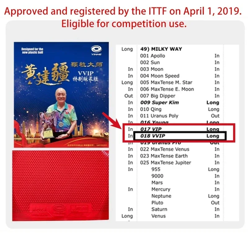 YINHE VVIP Maste Long Pips Tischtennisbelag OX Cured/Uncured Huang Jianjiang Medium Pips Ping-Pong-Belag ITTF-zugelassen – Detail 1