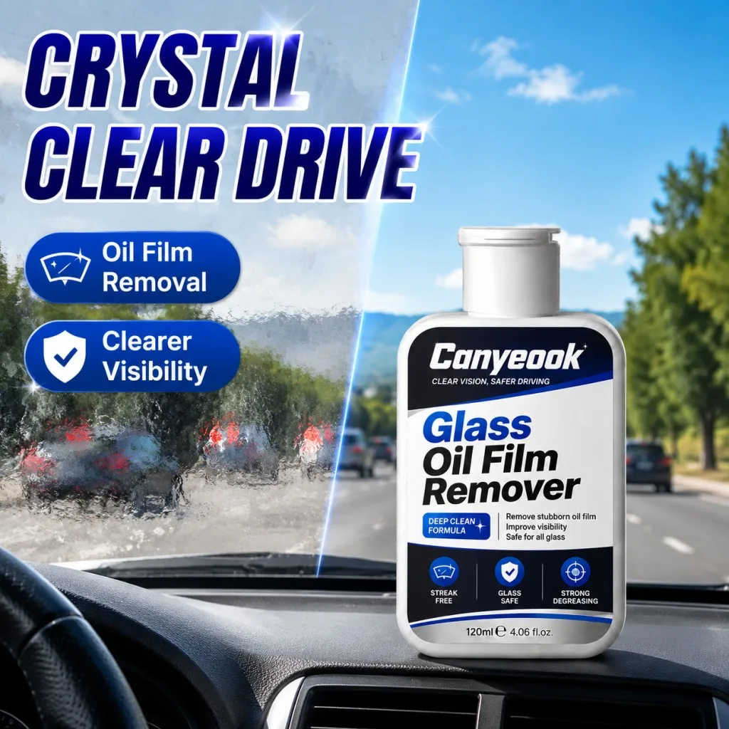 CANYEOOK Car Windshield Degreaser Eliminates Oil Film & Bug Residue, Improves Night Driving Vision, Safe for Auto Glass,120ML