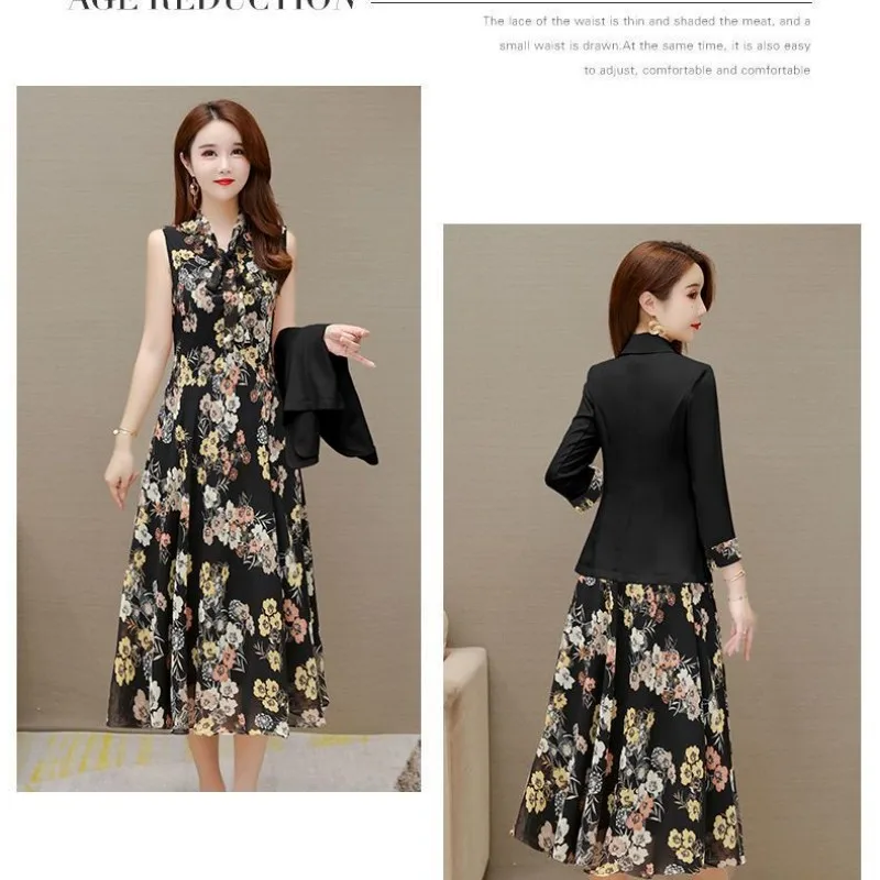 Women's Clothing 2023 Spring Summer New Fashion Suit+Floral Dress Two-piece French Vintage Casual Blazer Jacket Matching Sets