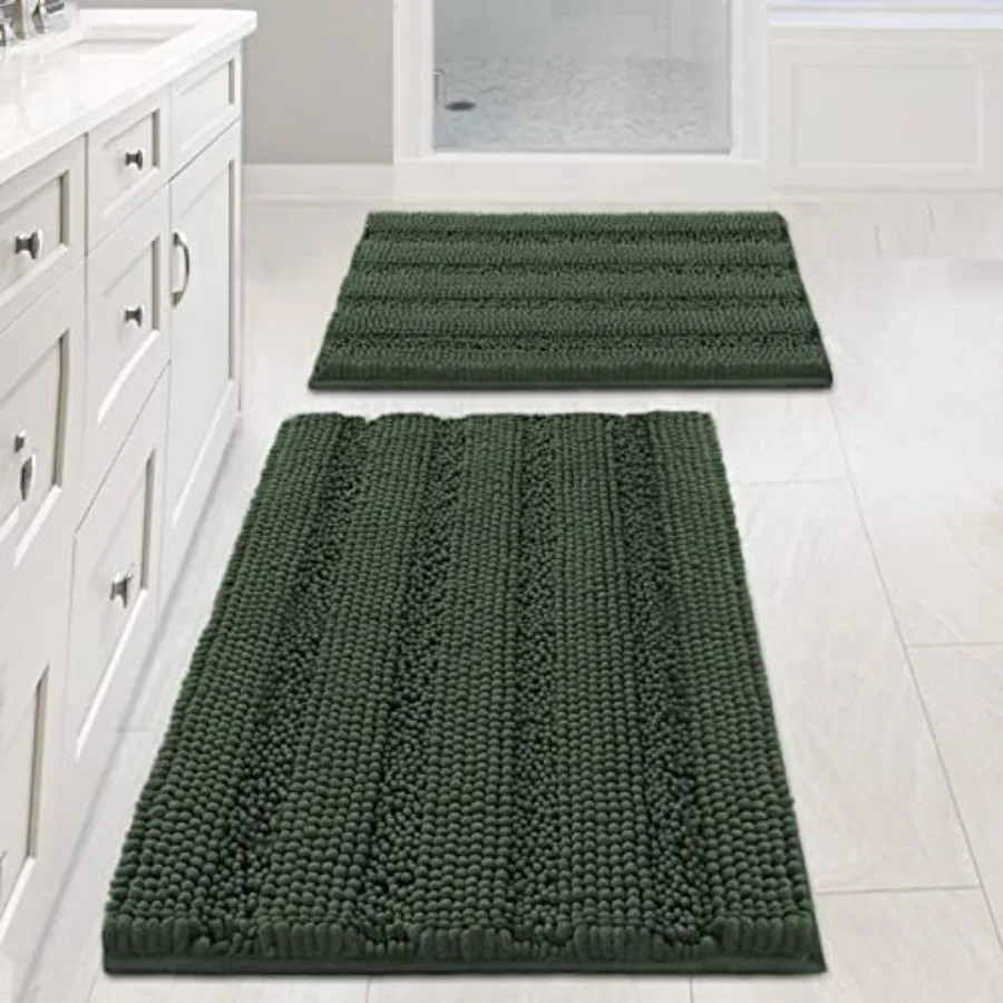 

H.VERSAILTEX Extra Thick Chenille Striped Pattern Bath Rugs for Bathroom Non Slip - Soft Plush Shaggy Mats Floor Indoor Entrywa