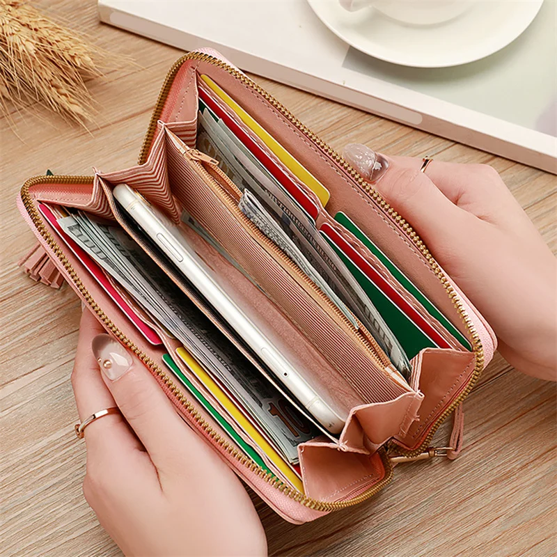 Women's Long Wallet Fashionable Soft Leather Bag with Multi Card Slots Large Capacity Zipper Handle Bags Zero Wallet Mobile Bags