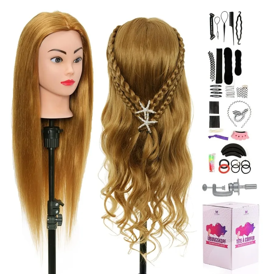 หัวหุ่นขนาด 26 นิ้ว พร้อมผมแท้ 80 เส้น สำหรับฝึกจัดแต่งทรงผมและถักเปียระดับมืออาชีพในโรงเรียนสอนเสริมสวย