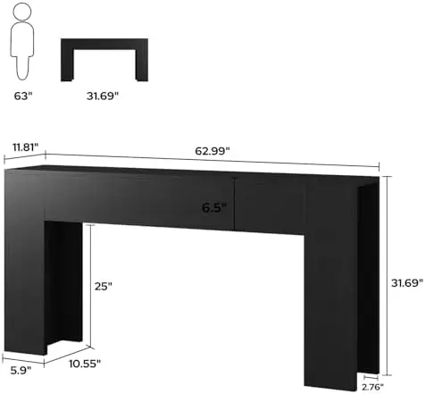 63-Inch Long Console Table with RGB LED Lights, Extra Wide and Thick Sofa Table Behind Couch, Farmhouse Entryway Table