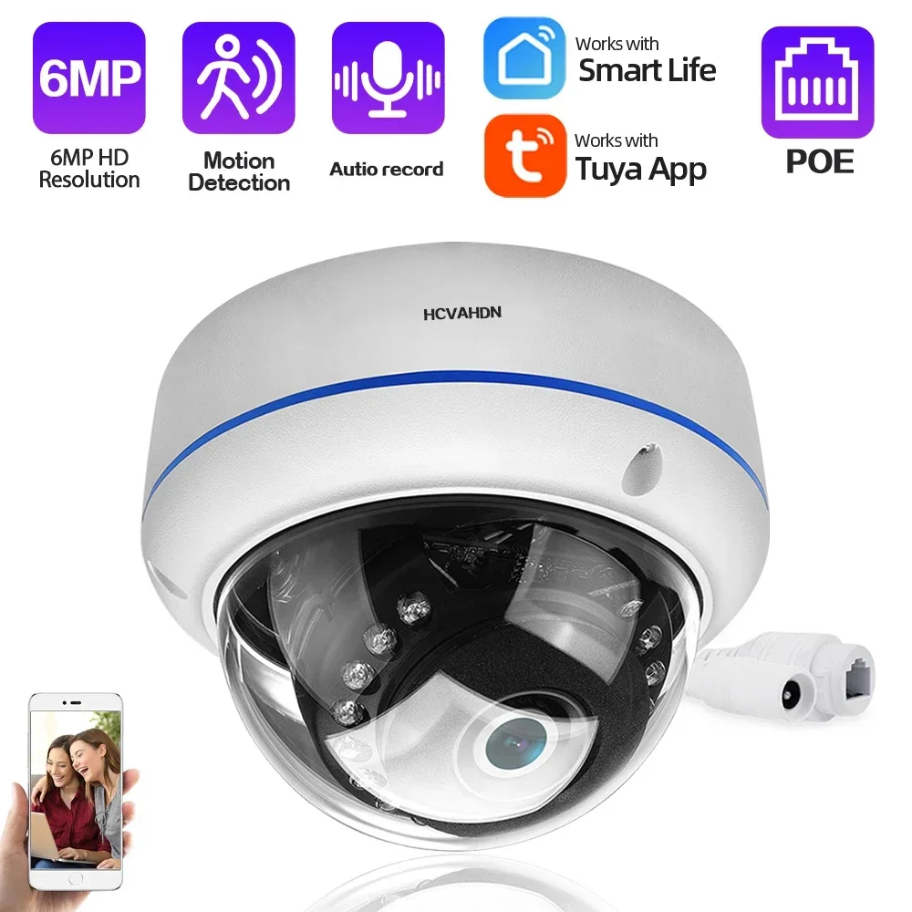 

Tuya 6MP POE CCTV Dome Camera Outdoor Waterproof 5MP Smart Life Security Video Surveillance Camera System Audio Ceiling IP Cam