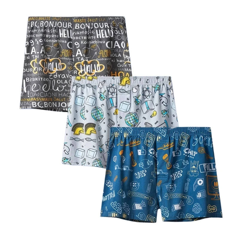 3-PackMen's Cotton Aro Pants Loose Fit Boxer Shorts Summer Thin Breathable Beach Pajama Pants Boys Casual Home Shorts