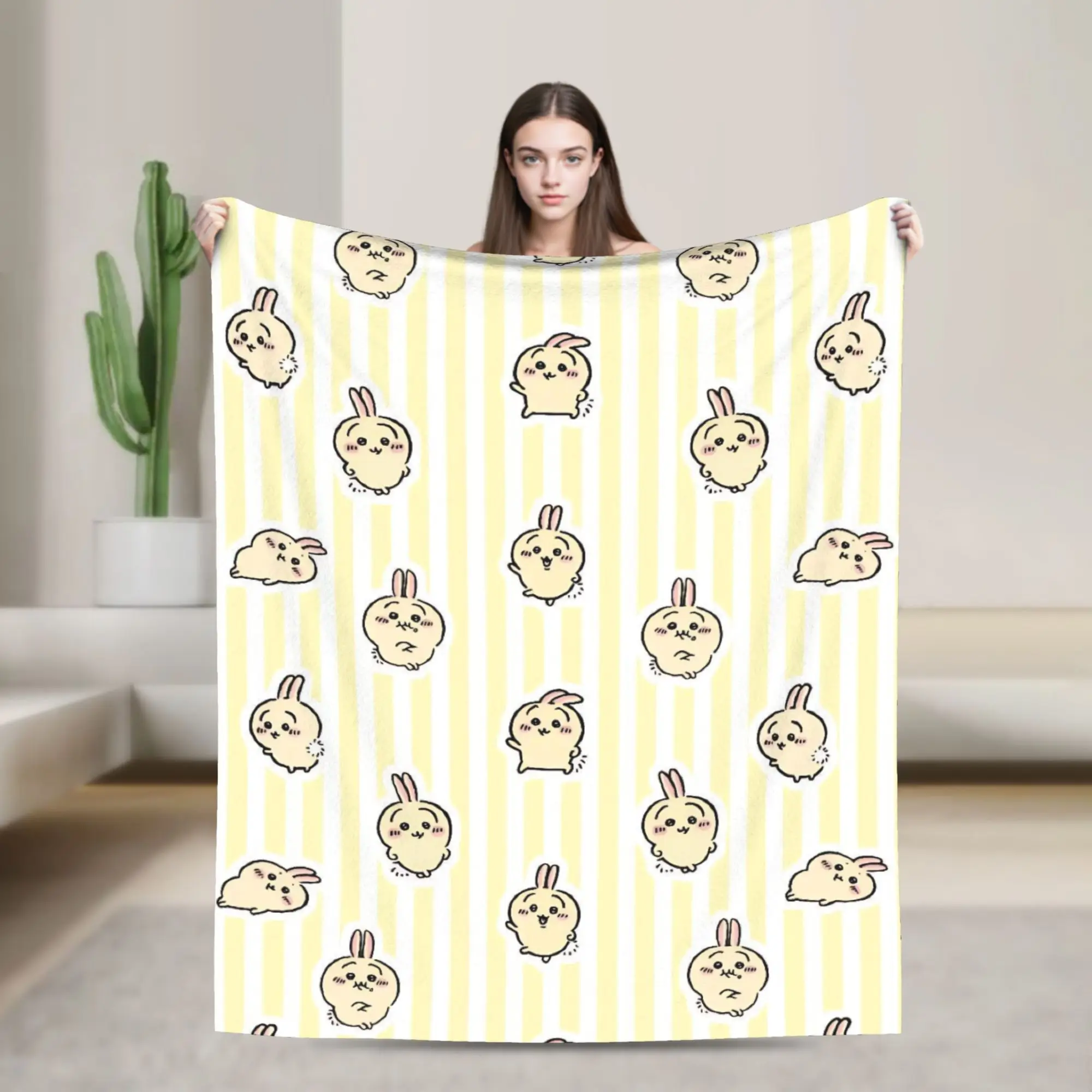 Kawaii Chiikawas Blanket Flannel Spring/Autumn  Multi-function Lightweight Thin Throw Blankets for Home Car Bedding Throws