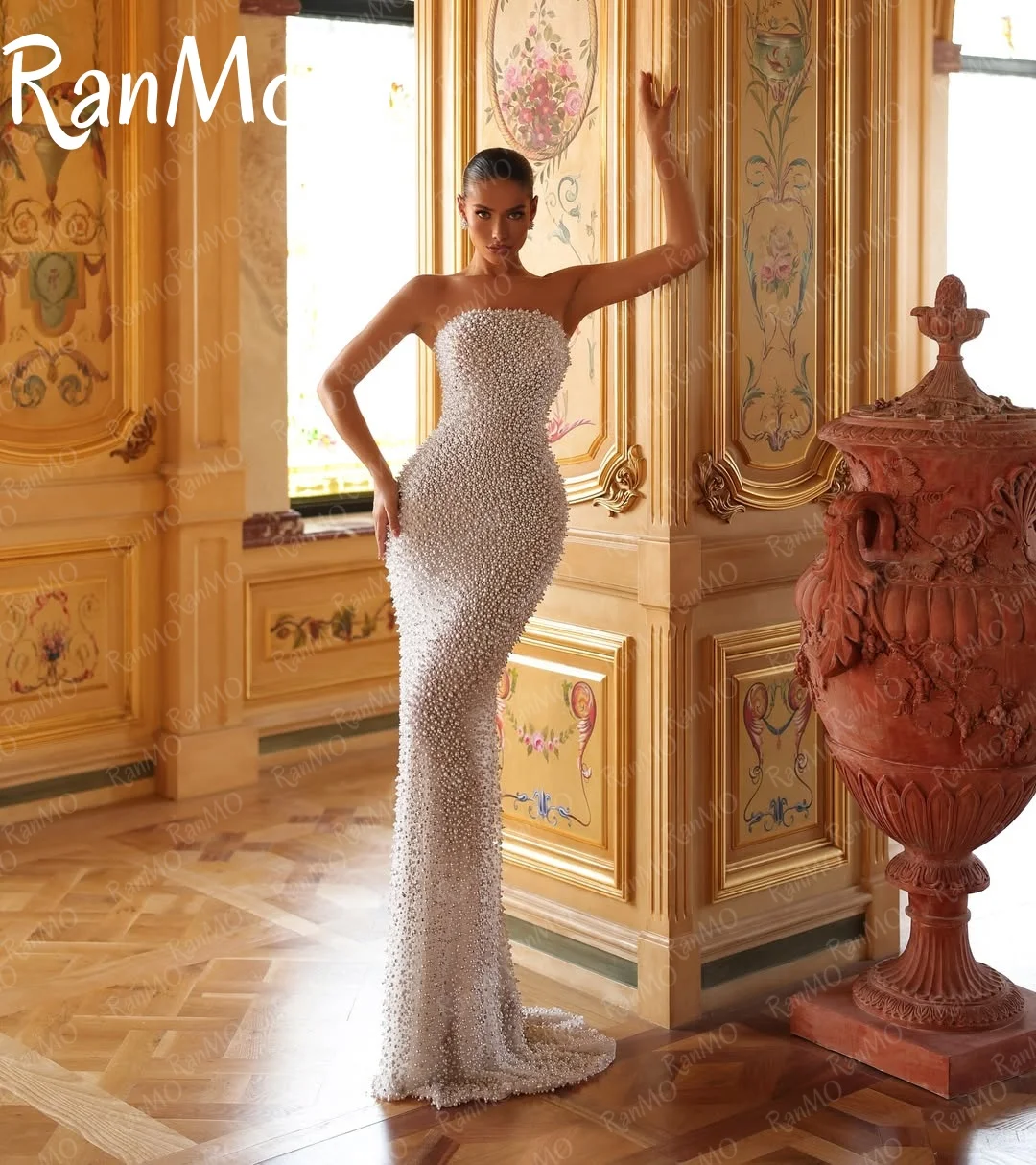Ranmo 2025 Prachtige Trouwjurken luxe Kralen Kant Zeemeermin Bruidsjurk Afneembare staart Kapel Aangepaste Vestidos De Novia