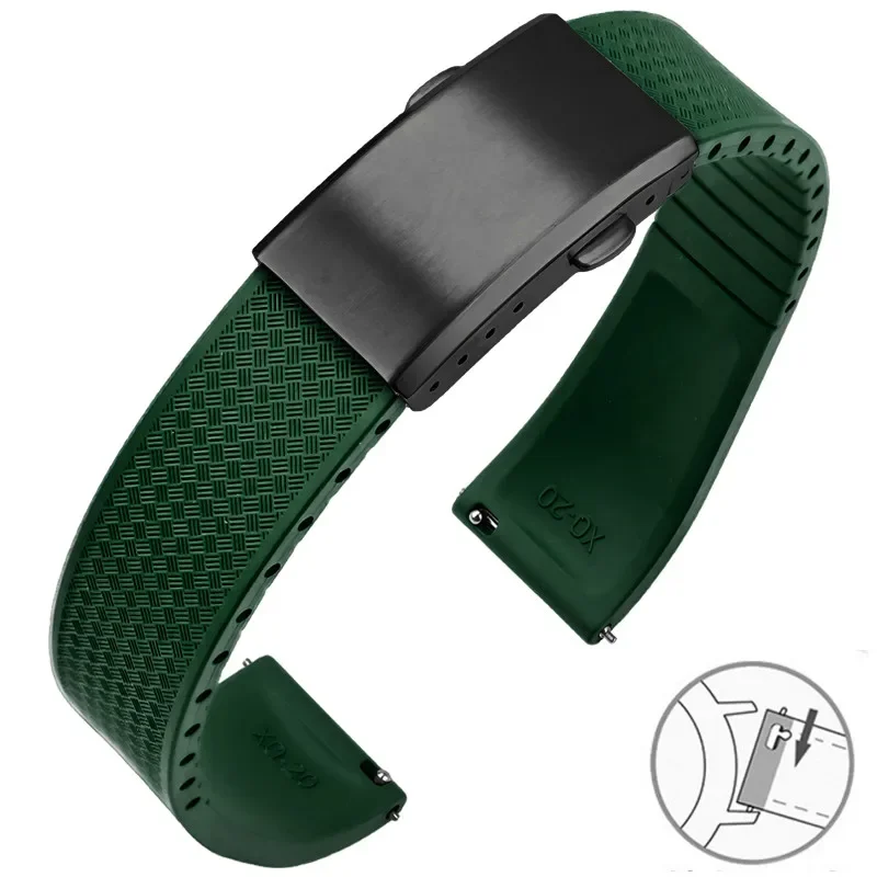Uhrenarmband aus Fluorkautschuk, FKM Tropic-Armband, 18/19/20/21/22 mm, Faltschließe, Schnellverschluss, Größe geschnittenes Armband für Männer und Frauen