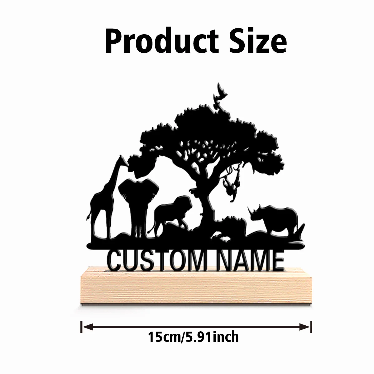 1pc Cute Personalized Custom African Grassland Animals Metal Statues Outdoor Desk Sculpture With Wooden Base Ideal For Campers