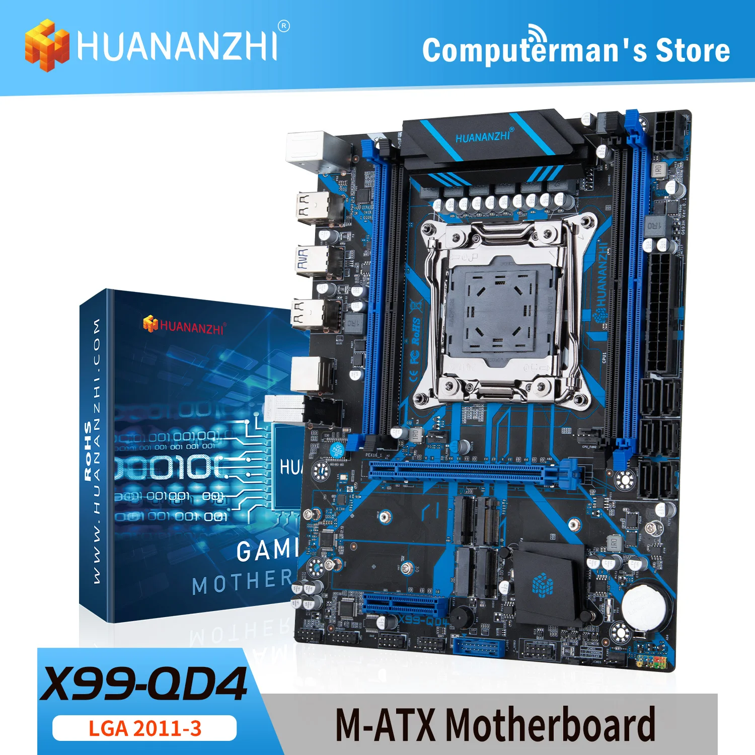 

Материнская плата HUANANZHI QD4, поддержка всех серий Intel XEON E5 LGA 2011-3 DDR4 RECC NON-ECC память DUAL M.2 NVME USB3.0 SATA3.0