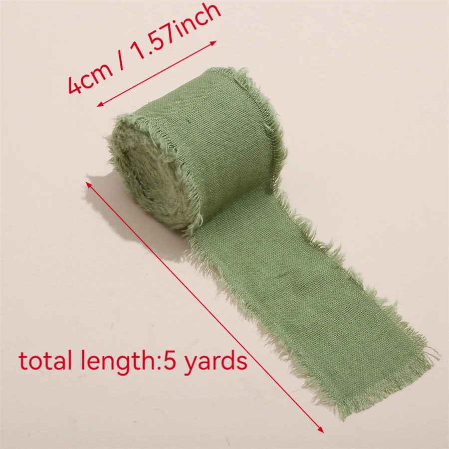 1 Rolle 5 Yards * 4 cm ausgefranstes Satin handgemachtes Baumwollleinenband für Hochzeitseinladung, Blumensträuße, Geburtstagsfeier, DIY-Dekoration – Detail 1