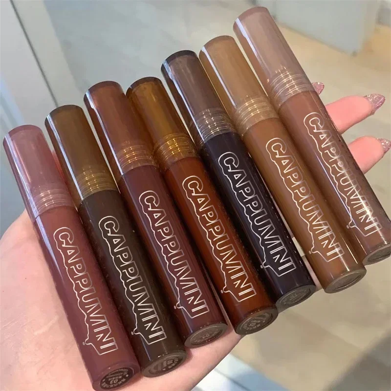 Lucidalabbra al cioccolato idratante a lunga durata smalto per labbra marrone scuro specchio in vetro trasparente rossetto liquido per acqua trucco trasparente