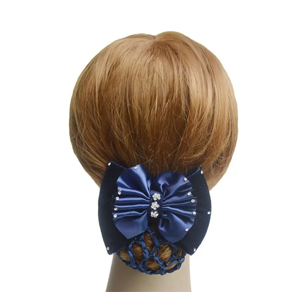 Hot Sale Bow Lady Rhinestone Barrette Hair Clip Cover Net Bun Snood Hair Accessories Bowknot