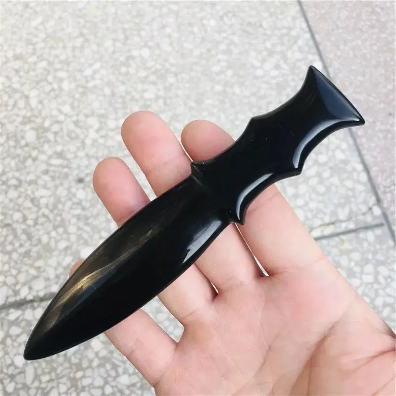 Natural Obsidian Dagger penyembuhan Kristal Perlindungan batu buatan tangan pisau pria hadiah jimat ajaib pedang penyihir perlengkapan dekorasi