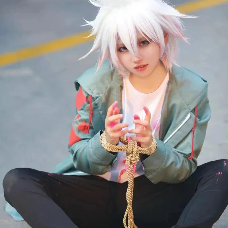 Anime Danganronpa 2 Nagito Komaeda Strój Cosplay Peruka Zestaw Boże Narodzenie Halloween Karnawał Przebranie Nagito Komaeda Mundurek