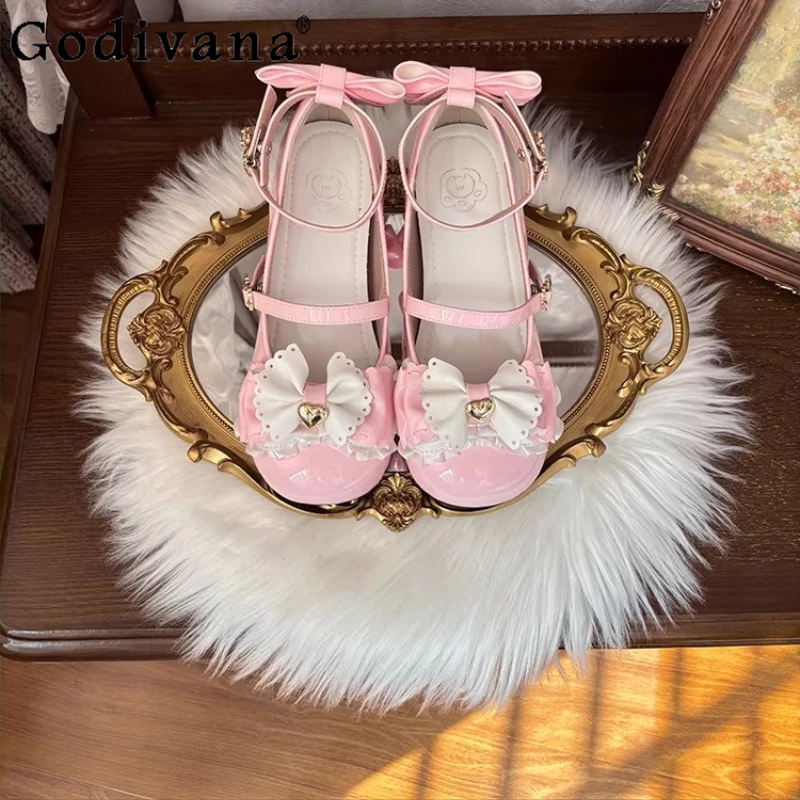 

Оригинальные туфли Мэри Джейн в стиле Лолита с круглым носком, милые, с бантом, на среднем каблуке, для девочек, весна-осень 2026