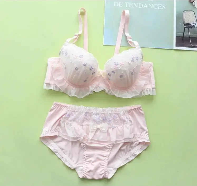 

Тонкий бюстгальтер с цветочной феей, комплект нижнего белья с милым сердечком для девочек, милые маленькие свежие маленькие груди, собранные бюстгальтеры со стальным кольцом, нижнее белье