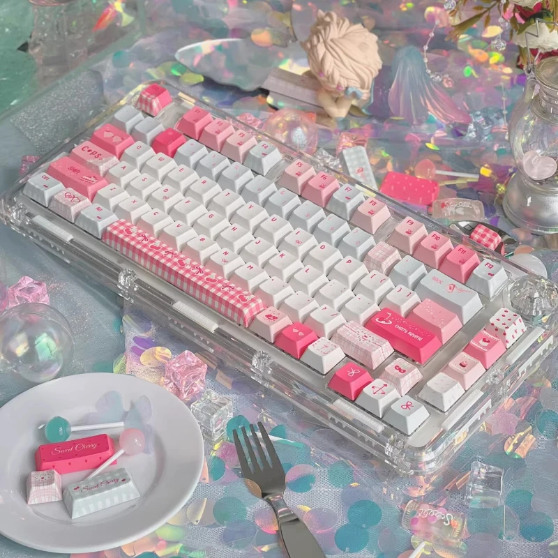 Cherry Candy Keycaps Custom PBT New Cherry Profile Keycap Cute Blue Pink Cartoon Anime Point Key Caps Original Design Artisan