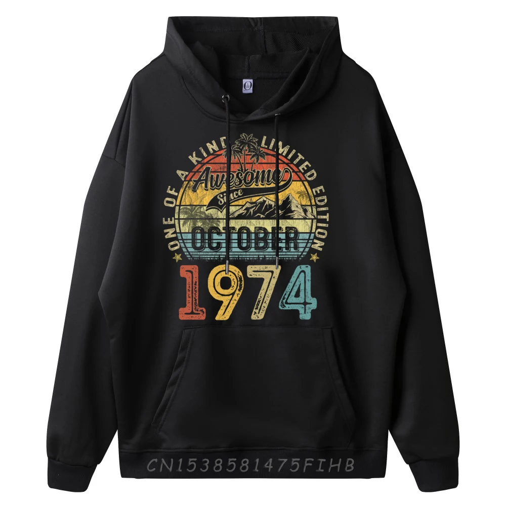 50 Years Old October 1974 Vintage Retro 50th Birthday Graphic Tees Adult White Hoodies Men Hoodies EU SIZE Graphic
