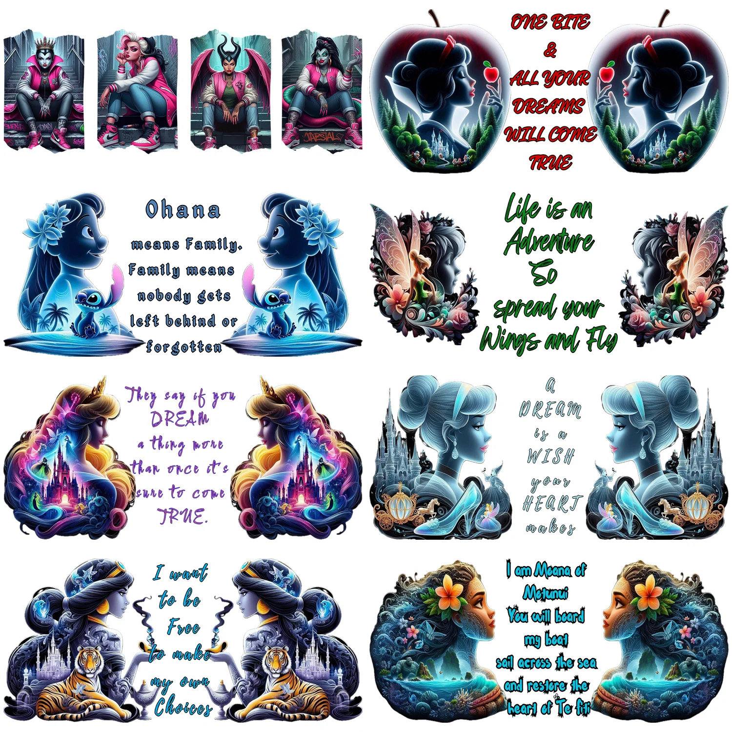 

Fairy tale princess series Easy peel waterproof DIY Decals 3D transfers uvdtf stickers 16oz uv dtf tumbler cup wraps sticker