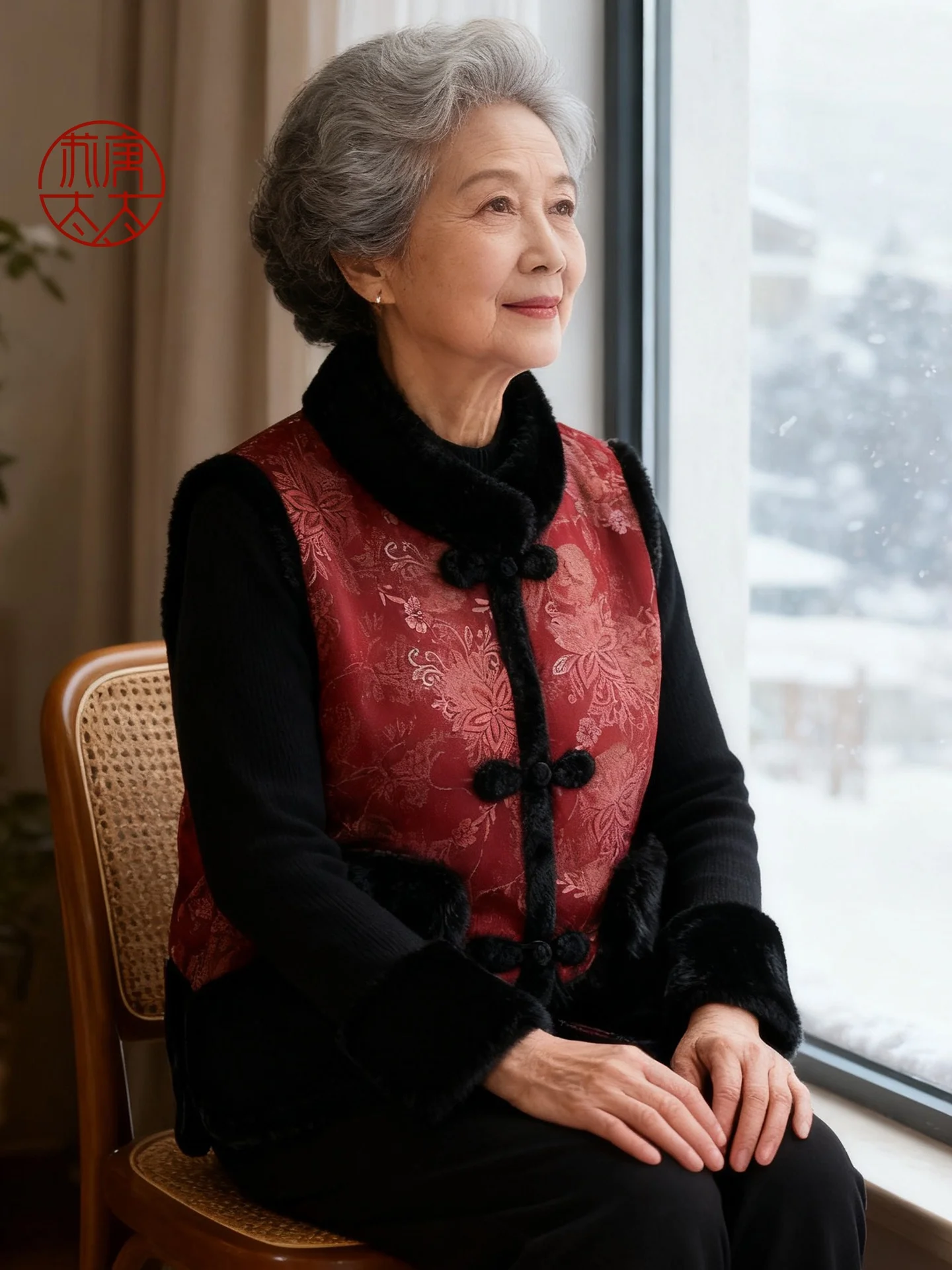 

Thiened Fce Women's Vest Autumn Winter Warm Outerwear Button Sle Long Pants Chinese Sle Stand Size Loose Fit