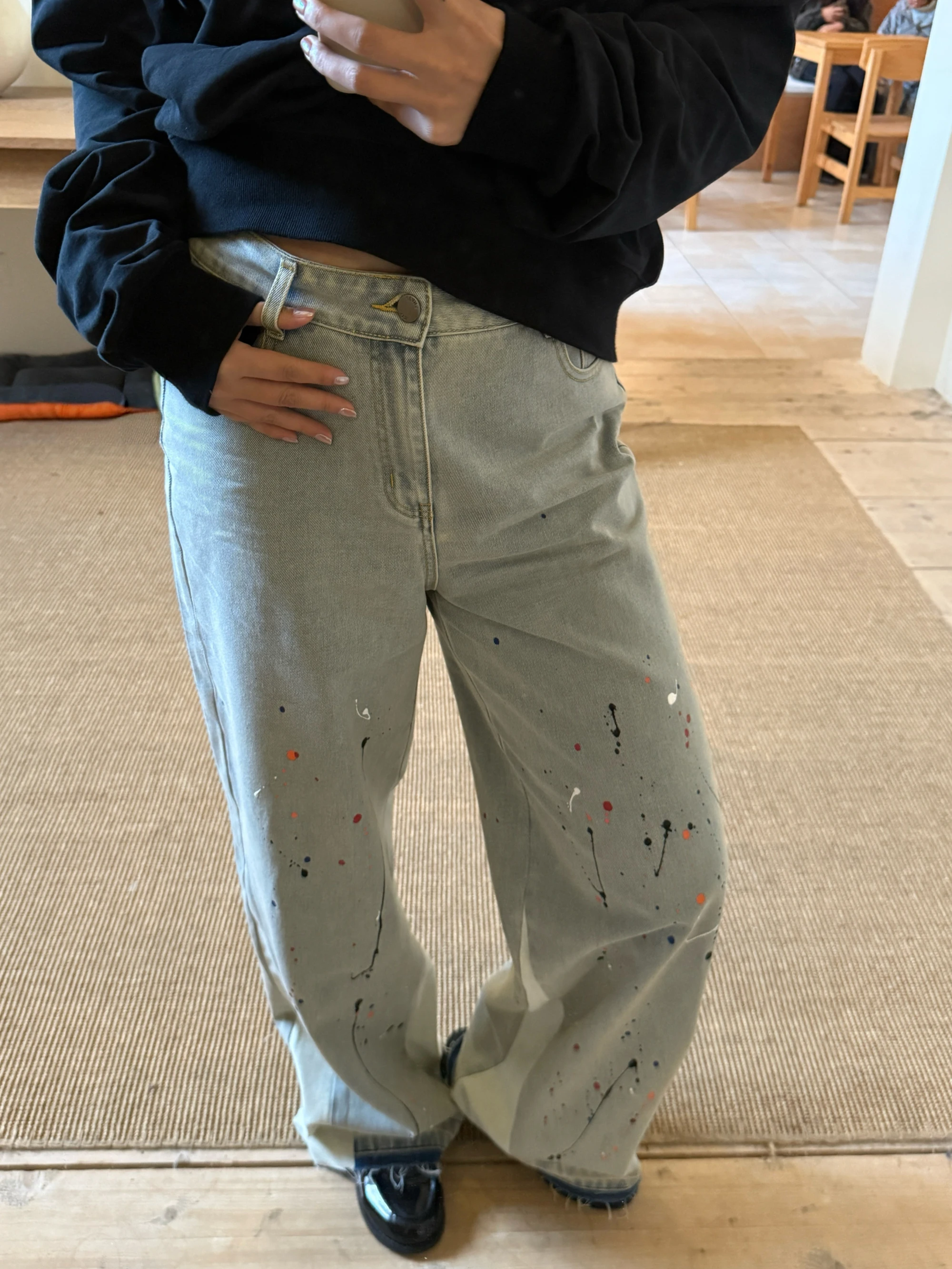 

Джинсы 3ts Retro Splaed Ink: Свободные широкие брюки прямого кроя, повседневные, осенне-зимние, комфортные, из хлопка, с эффектом похудения