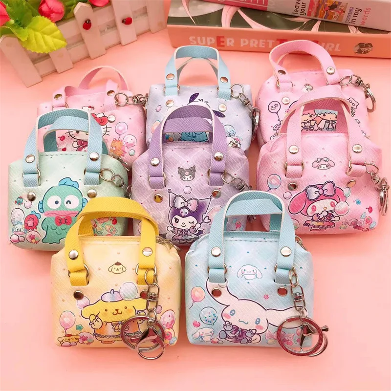 Kawaii Anime Sanrio Cinnamoroll Kuromi Portable Mini Coin Purse Cute Cartoon Hello Kitty Pochacco Keychain Headphone Bag