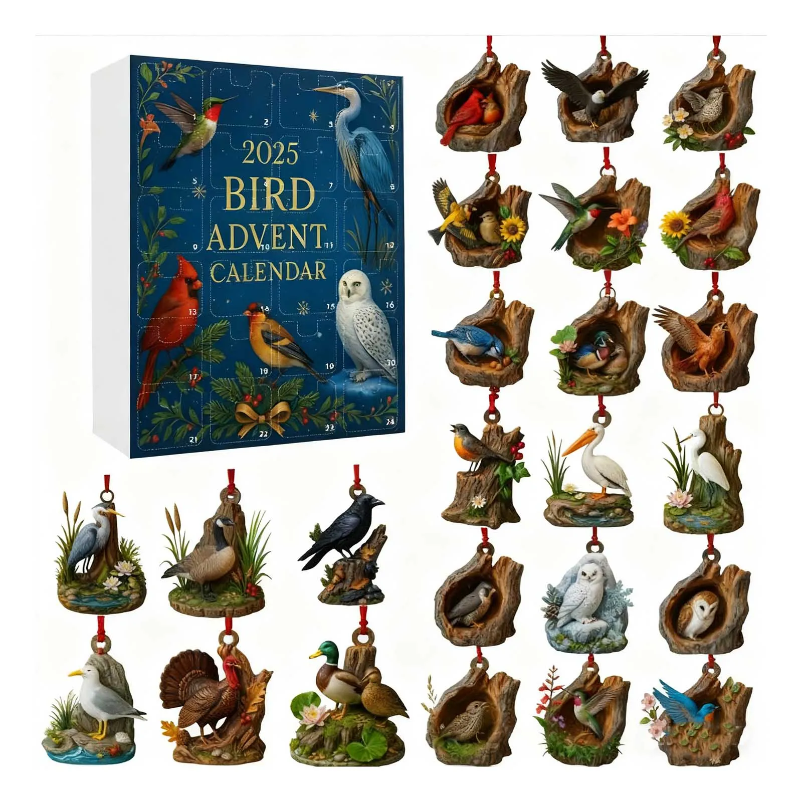 Calendario per il conto alla rovescia per bambini Calendario dell'Avvento per uccelli Anatomia Ciondolo per il conto alla rovescia di Natale Contiene 24 timer di sabbia Vetro da 1 minuto