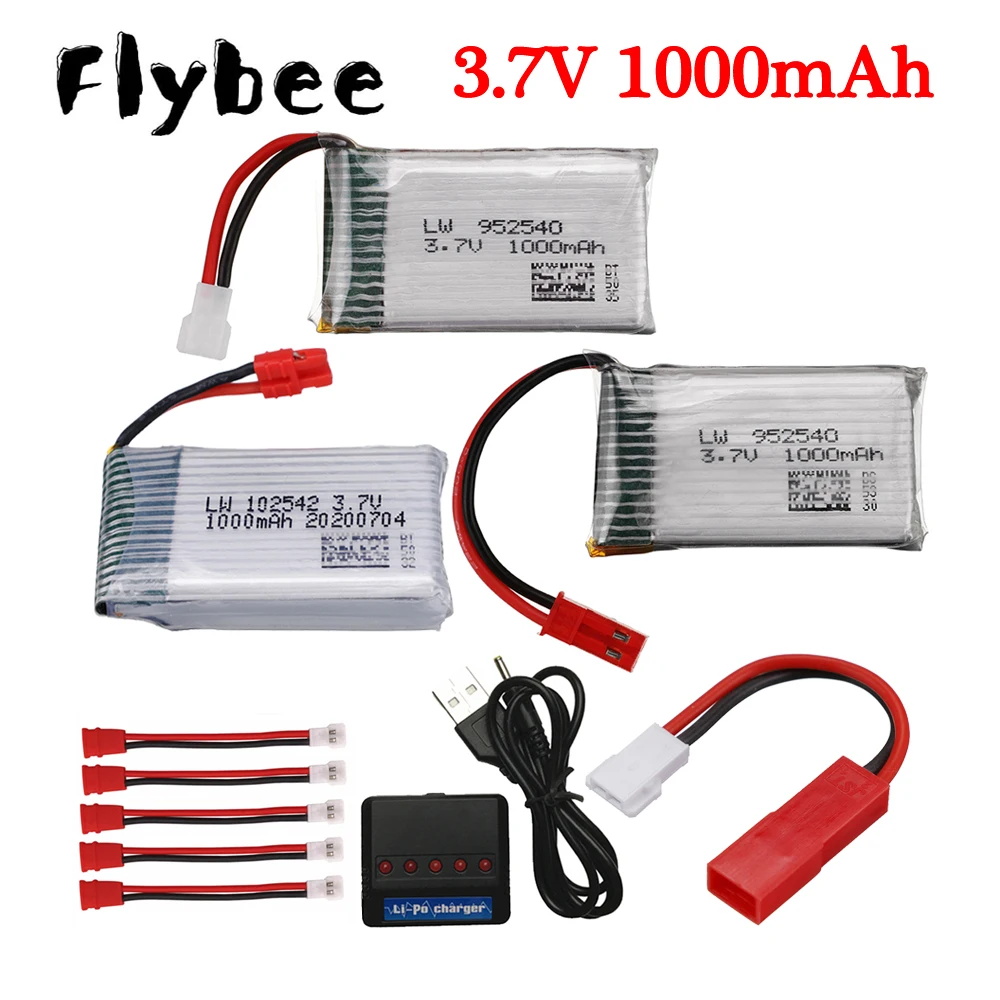 5pcs 3.7V 1000MAH Drone Battery + Charger For KY601S Syma X5 X5C X5C-1 X5SC X5SW HQ898 CX30 X400 X500 X800 RC Quadcopter Parts