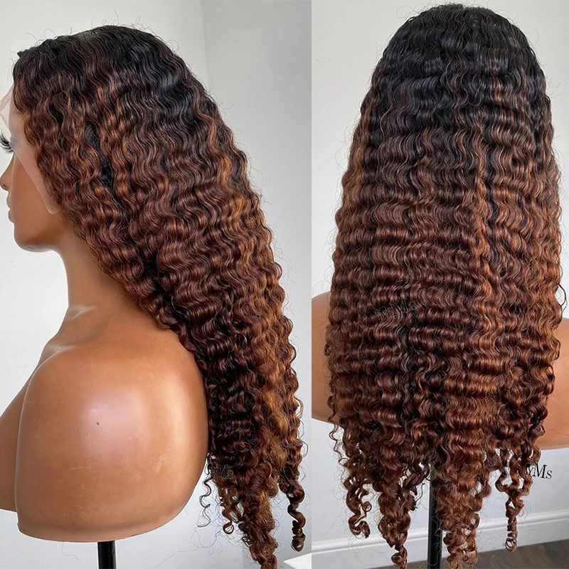 Encaracolado pré-arrancadas peruca dianteira do laço para mulheres negras, cabelo do bebê, Glueless, macio, mel loira, marrom, Kinky, longo,