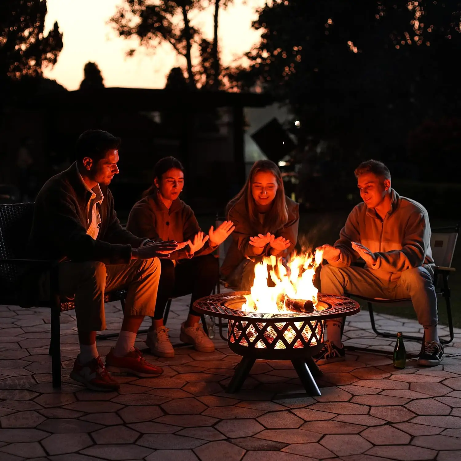 32 inch Steel Outdoor Fire Pit with Poker, Wood Burning for Patio, Ideal for Outdoor Bonfire and Cooking