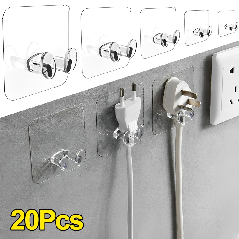 Gancho de Cable montado en la pared, soporte de almacenamiento para enchufe de alimentación sin perforaciones, organizador de cables, colgador