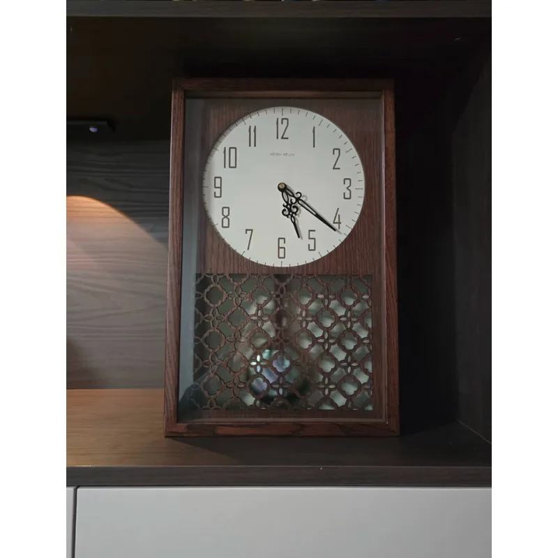 Nordic Wooden Wall Clock with Swing & Dual Use, Silent Quartz Movement Rectangular Design for Tabletop or Wall Mounted