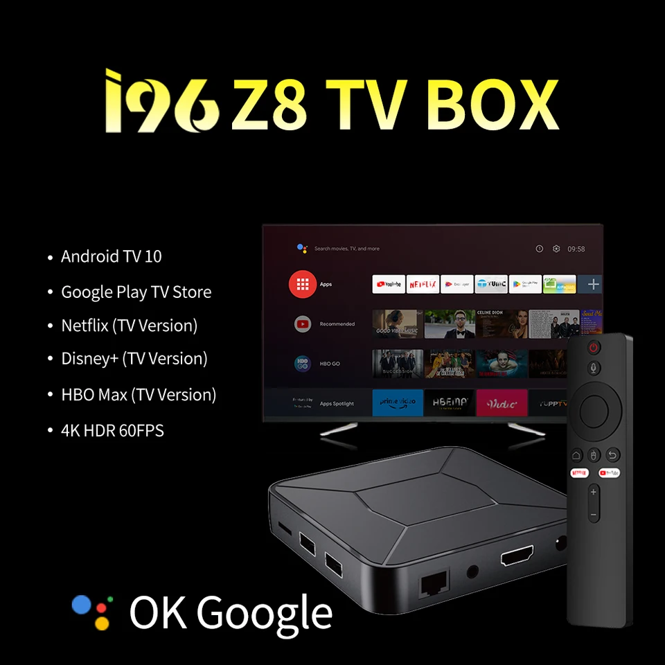 The new 2026 I96 Z8 TV box features 4K video decoding, 2.4G/5G
