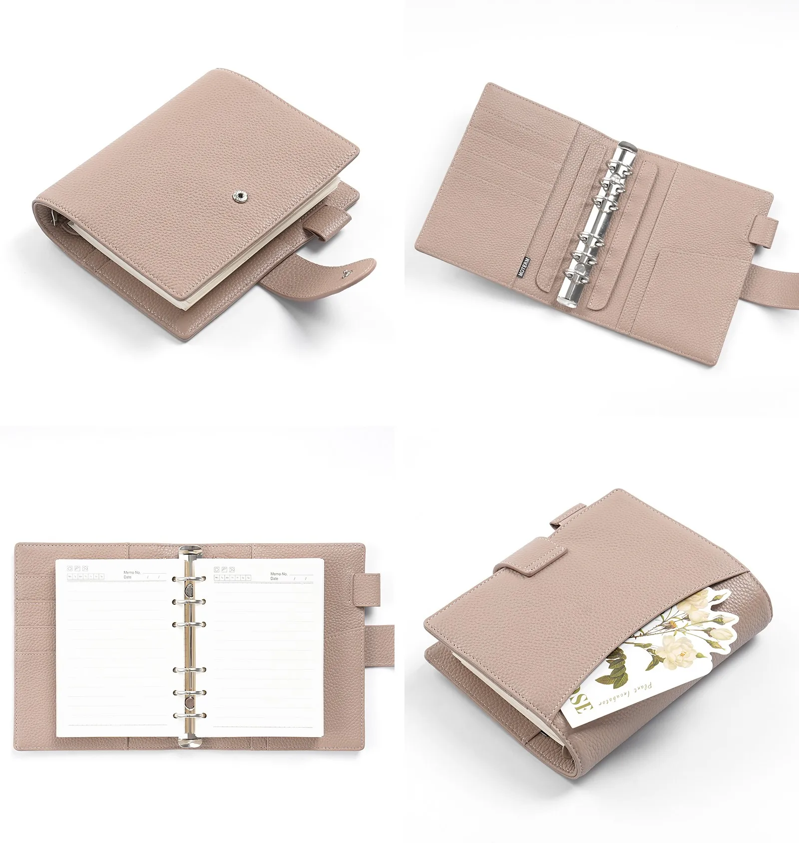 Moterm A6 Elite Rings Planner Cover Without Big Back Pocket Pebbled Grain Leather Notebook Journal with 25mm Rings Organizer