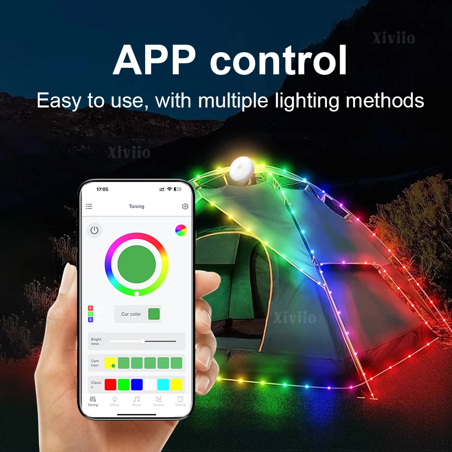 キャンプライト LEDリールストリングライト アプリ制御 アウトドア USB キャンプランプ リサイクル可能 LEDナイトライト ガーデン テント 部屋飾り