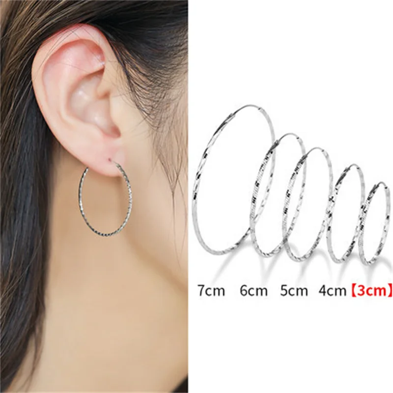 316L Edelstahl 3-6 cm minimalistische große Kreis Creolen für Frauen trendige silberfarbene Metall glatte runde Ohrringe Schmuck – Detail 7
