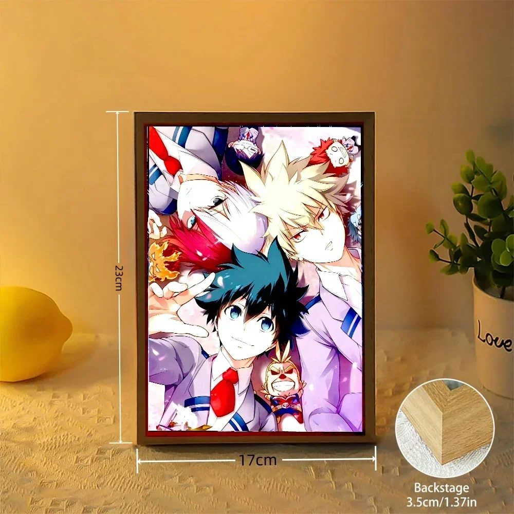 Anime Light Painting Picture Frame My Hero Academy Led Night Light Moon Lamp Boku Figure Bedroom Home Tabe Decor Friends Gifts