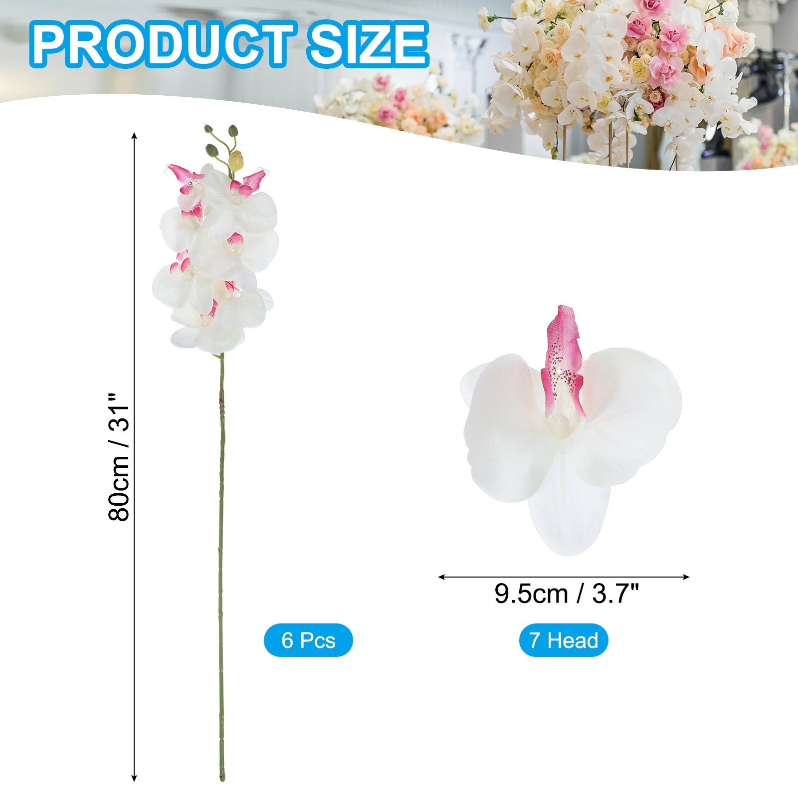 6pcs 7 Heads Faux Silk Phalaenopsis Flowers Artificial Orchid Stems 31" Real Touch Fake Orchid Flower Branch for Vase Wedding