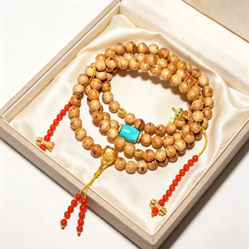 Agarwood Gold Plated Religious Bohemian Rudraksha Seed Prayer Beads Meditation Jewelry Necklace and Bracelet