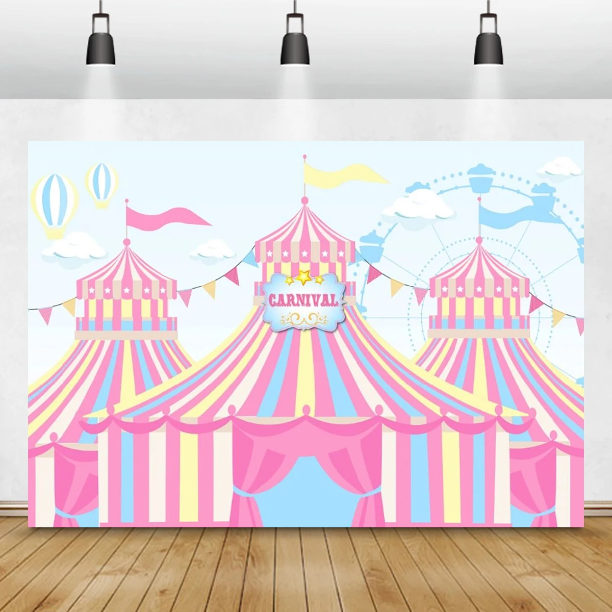 Circus Theme Backdrop Pink Carnival Night Carousel Birthday Party Photography Background for Kids Girls Amusement Park(7x5ft)