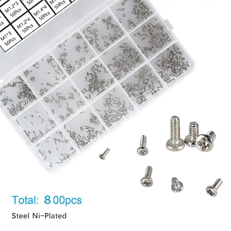 AC88-800 Pc Tiny Screws For Electronics, Small Mini Pan Head Machine Screws Kit For Eyeglasses Watches Clocks Repair Spare Parts