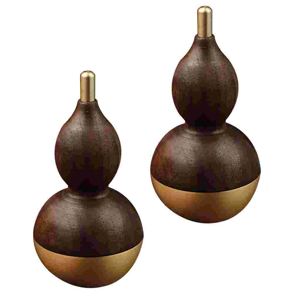 

2 PCS Gourd Decorative Ornaments Toy Home Craft Desktop Water Bottle Tumbler Small Brass Tabletop Adornment Indoor Office
