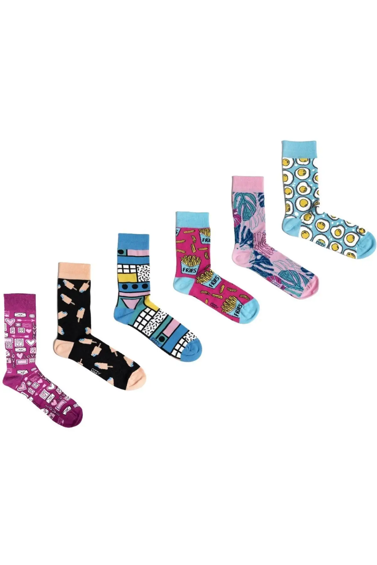 6 Pieces Organic Cotton Seamless Women's Multicolored Patterned Socks Daily Use Fun Patterns