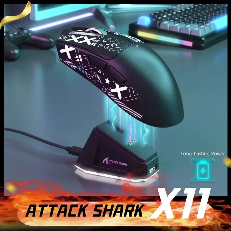 ATTACK SHARK X11 Wireless Gaming Mouse Charging Dock PixArt PAW3311 Gaming Sensor, BT/2.4G Wireless/Wired