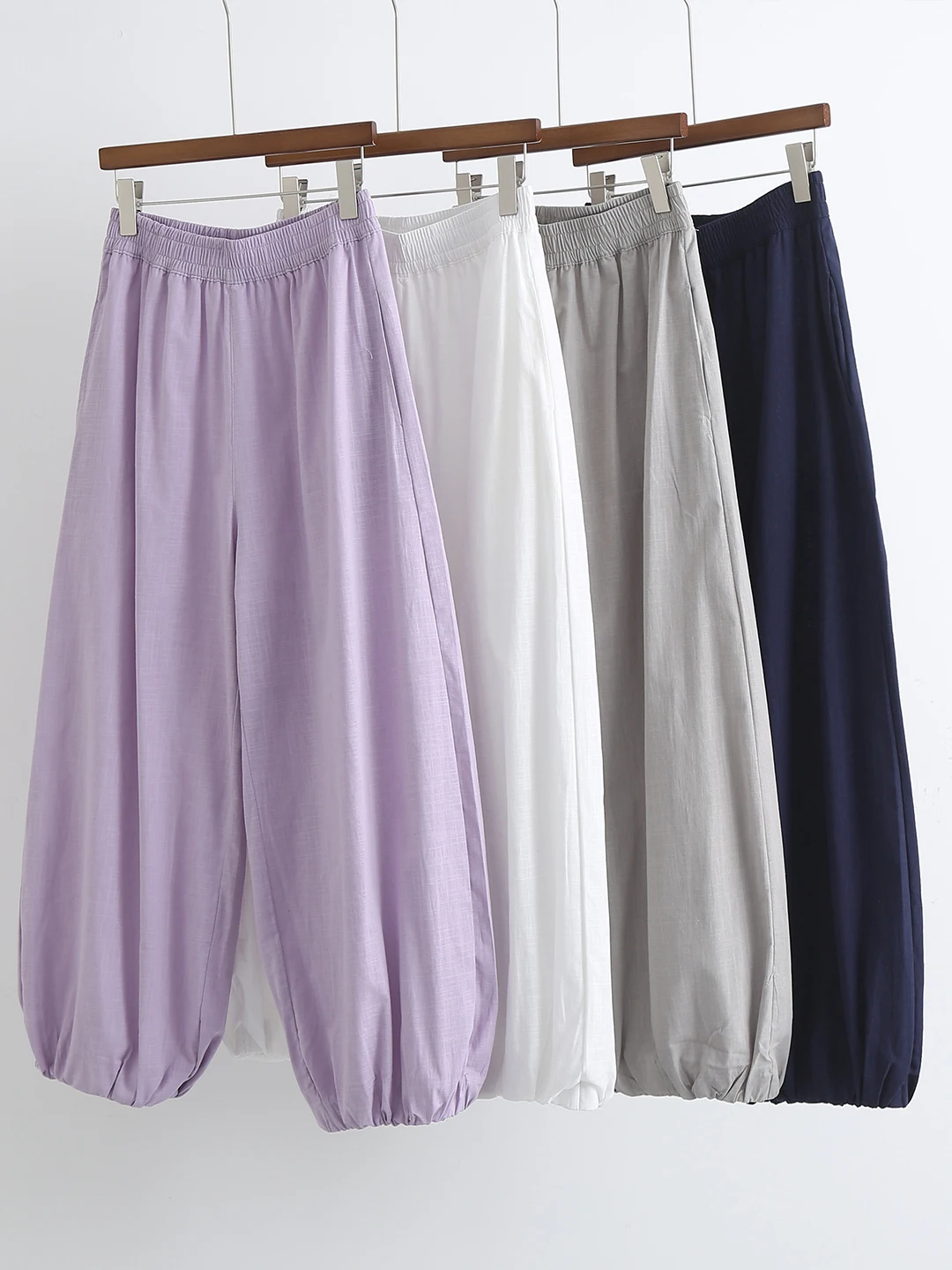 

Linen Wide Leg Casual Pants Women's Loose Elastic Waist Comfortable Breathable Pure Color Lazy Sensation Lantern Pants