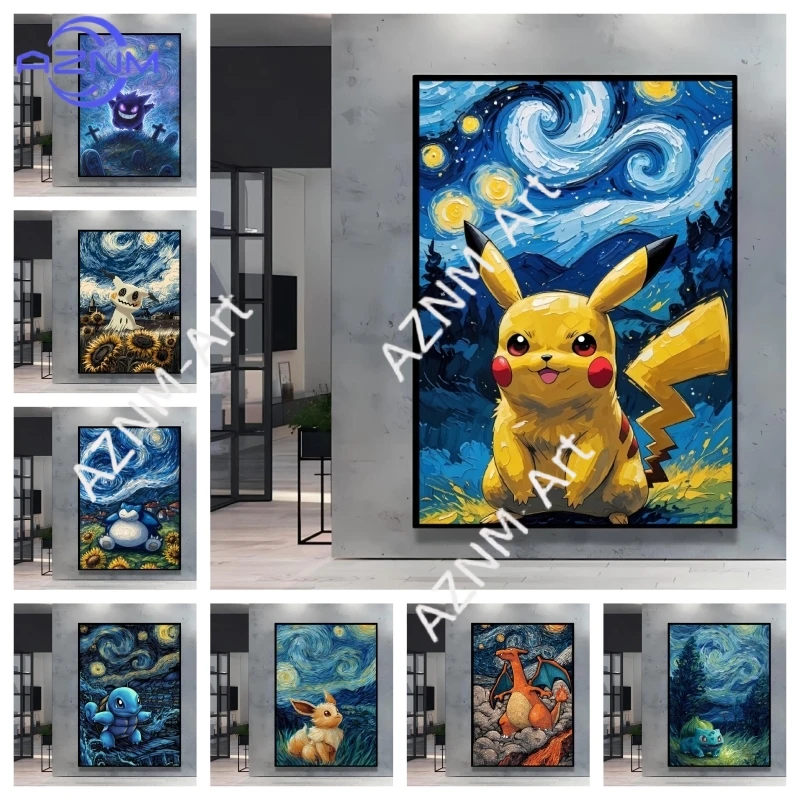 Van Gogh Style Pokemon Pikachu Wall Decoration Multiple Characters Are Available Creating A Unique Artistic Space for Your Home