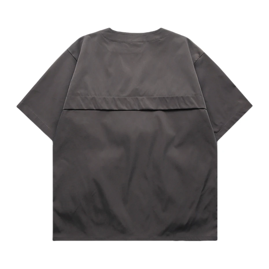 Tactical Cargo Shirts Men Streetwear Hip Hop Punk Short Sleeve Shirt Oversized Harajuku Big Pockets Zipper Casual Blouse Male